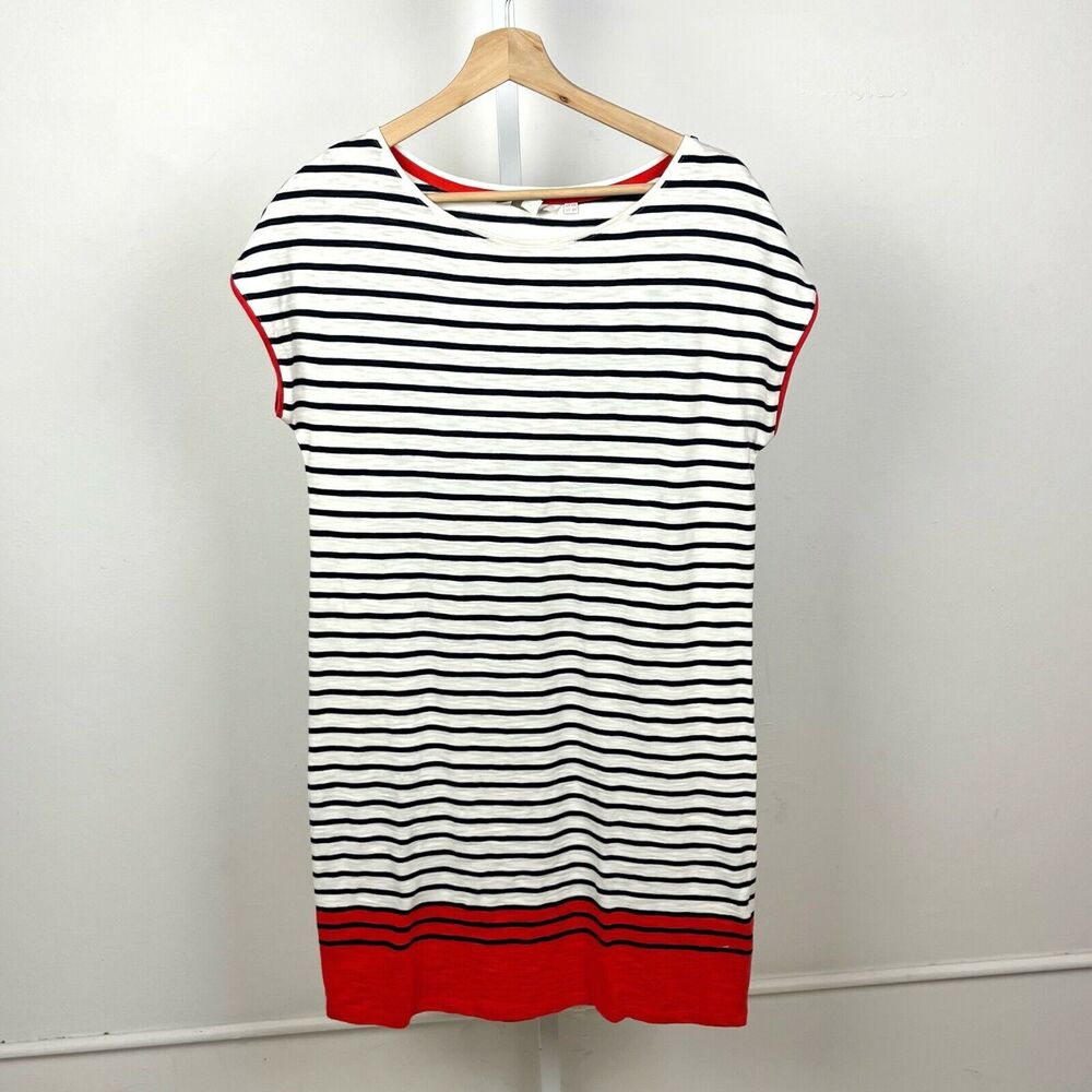 BODEN UK 10 US 6 Paulina Shift Dress Cap Sleeve Cotton Knee Length White Red